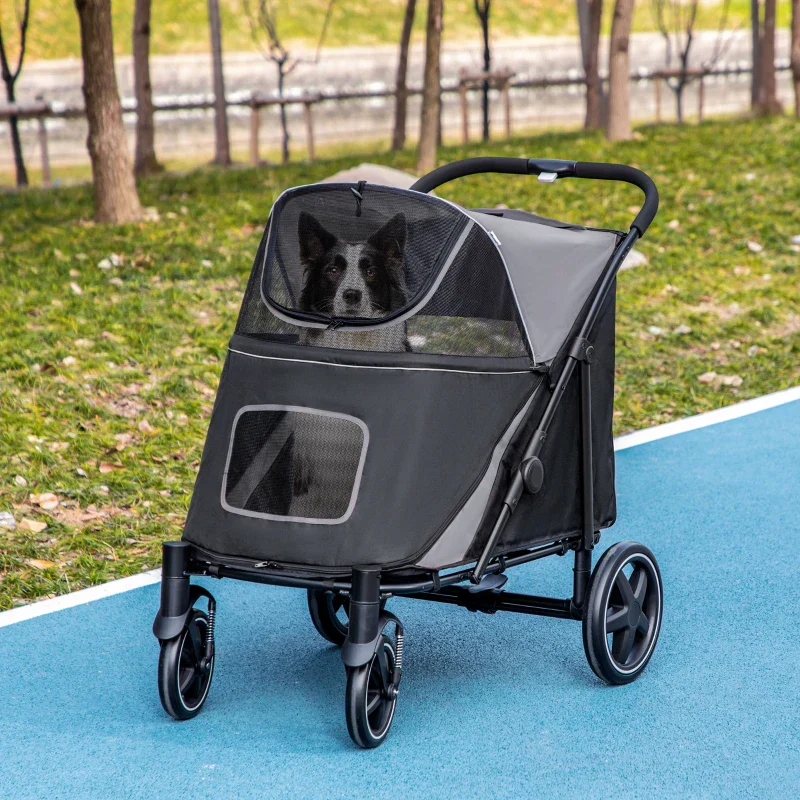 One-Click Foldable Stroller for Large Medium Small Dogs, Pet, Cats with Storage - Image 14