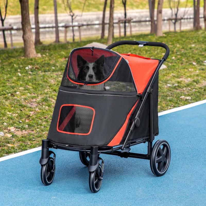One-Click Foldable Stroller for Large Medium Small Dogs, Pet, Cats with Storage - Image 2