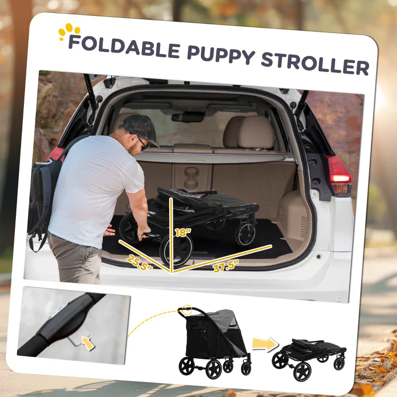 One-Click Foldable Stroller for Large Medium Small Dogs, Pet, Cats with Storage - Image 20