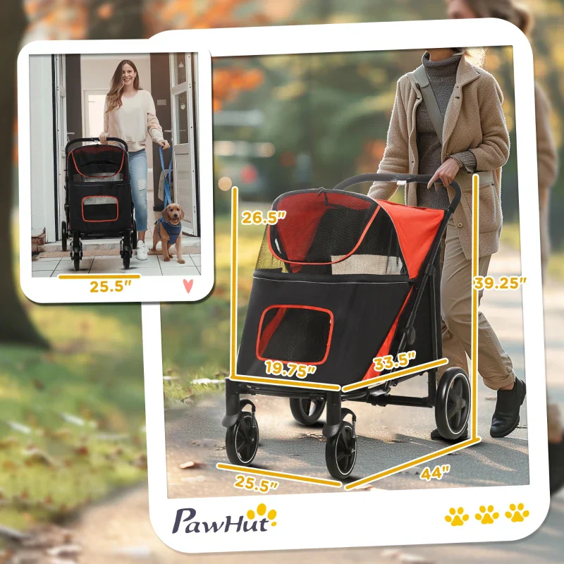 One-Click Foldable Stroller for Large Medium Small Dogs, Pet, Cats with Storage - Image 3