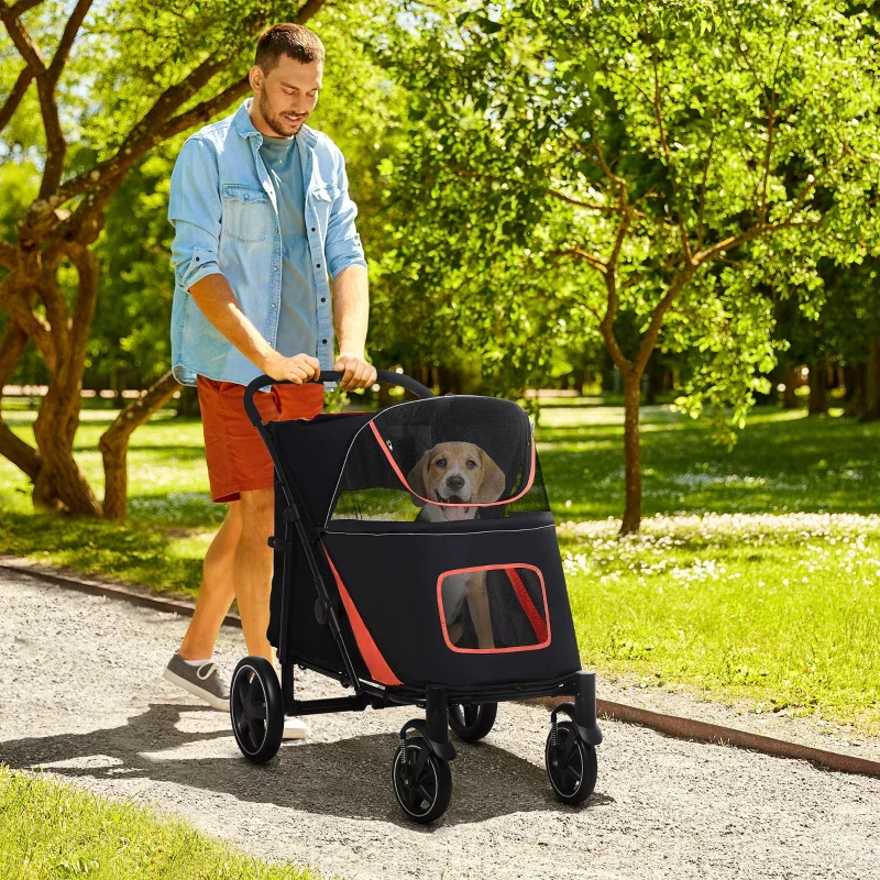 One-Click Foldable Stroller for Large Medium Small Dogs, Pet, Cats with Storage - Image 9