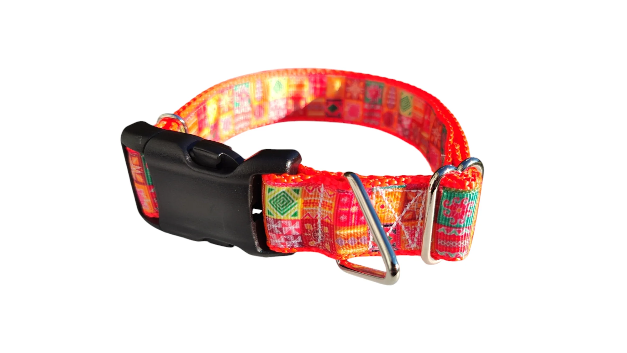 Orange Quilt Squares Nylon Dog Collar - Image 2
