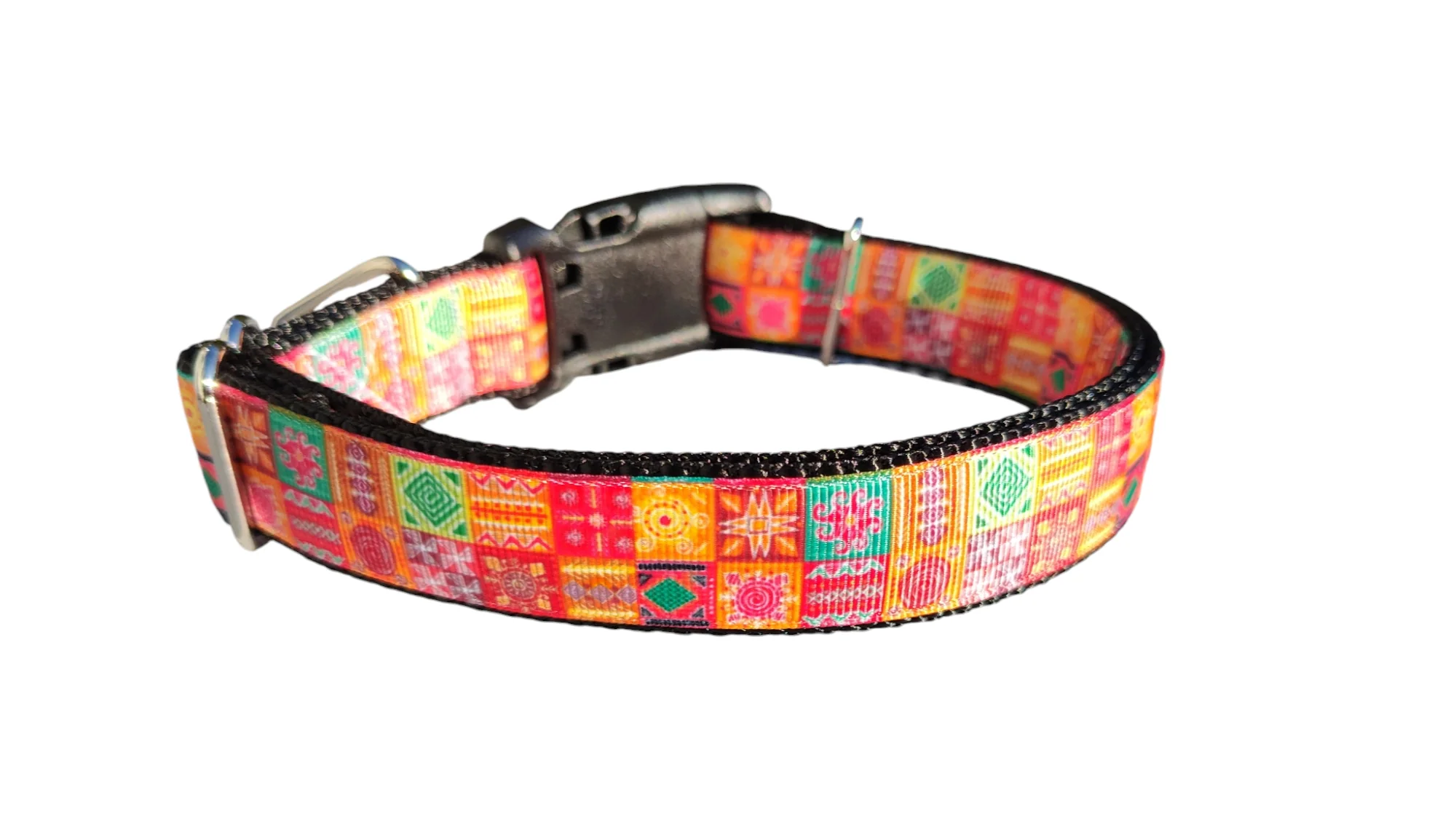 Orange Quilt Squares Nylon Dog Collar - Image 3