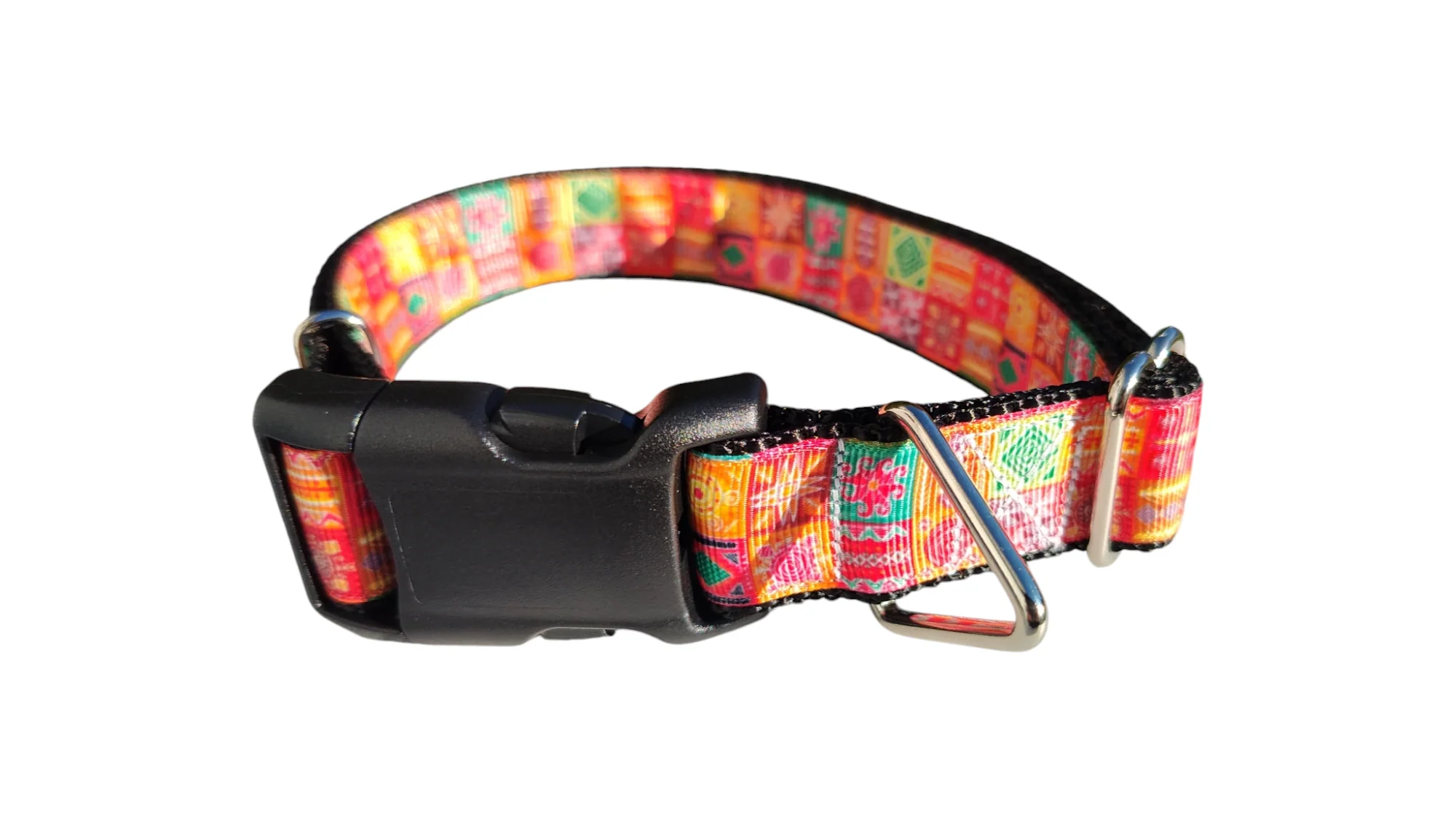 Orange Quilt Squares Nylon Dog Collar - Image 4