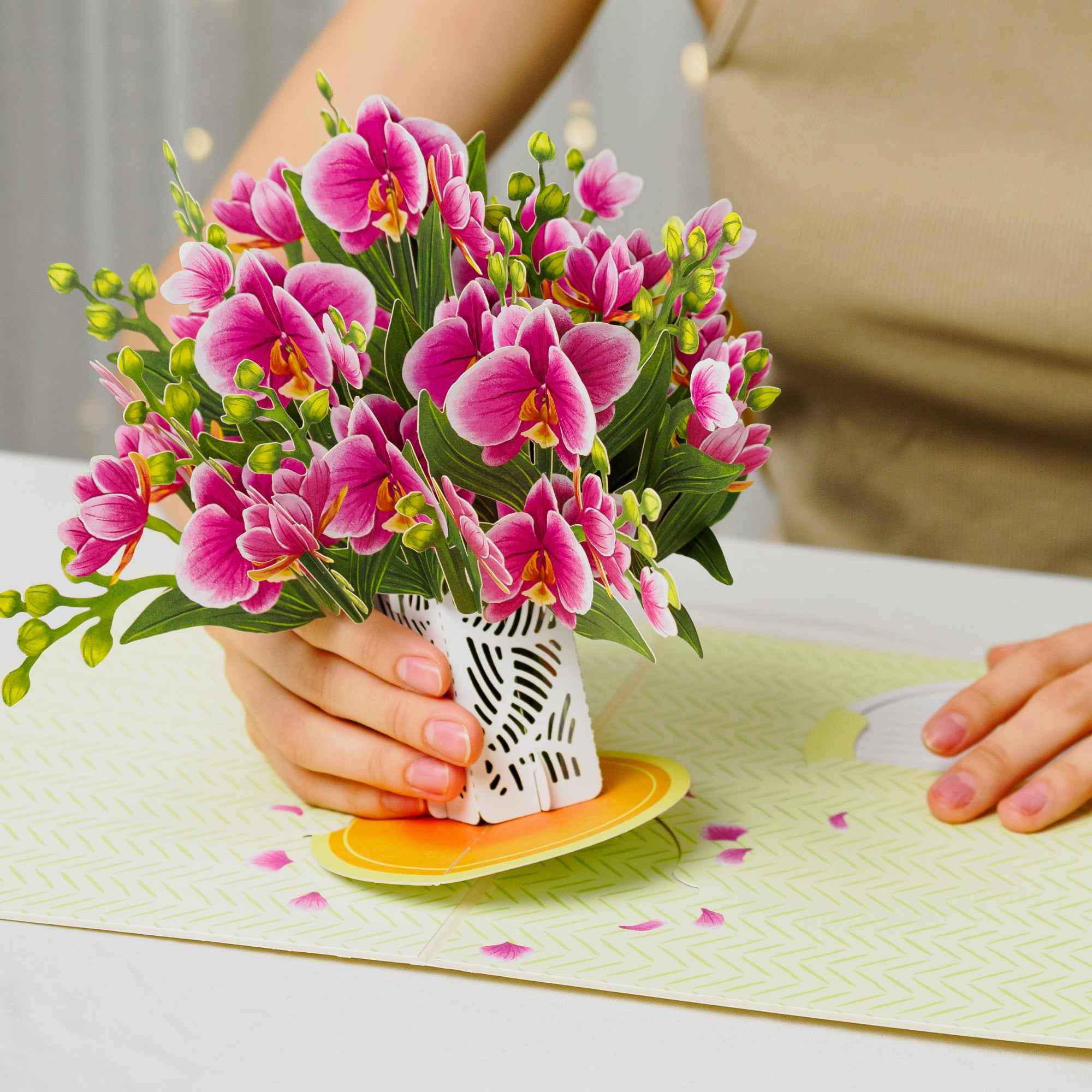 Orchid Flower Bouquet Pop-Up Card with Keepsake - Image 5