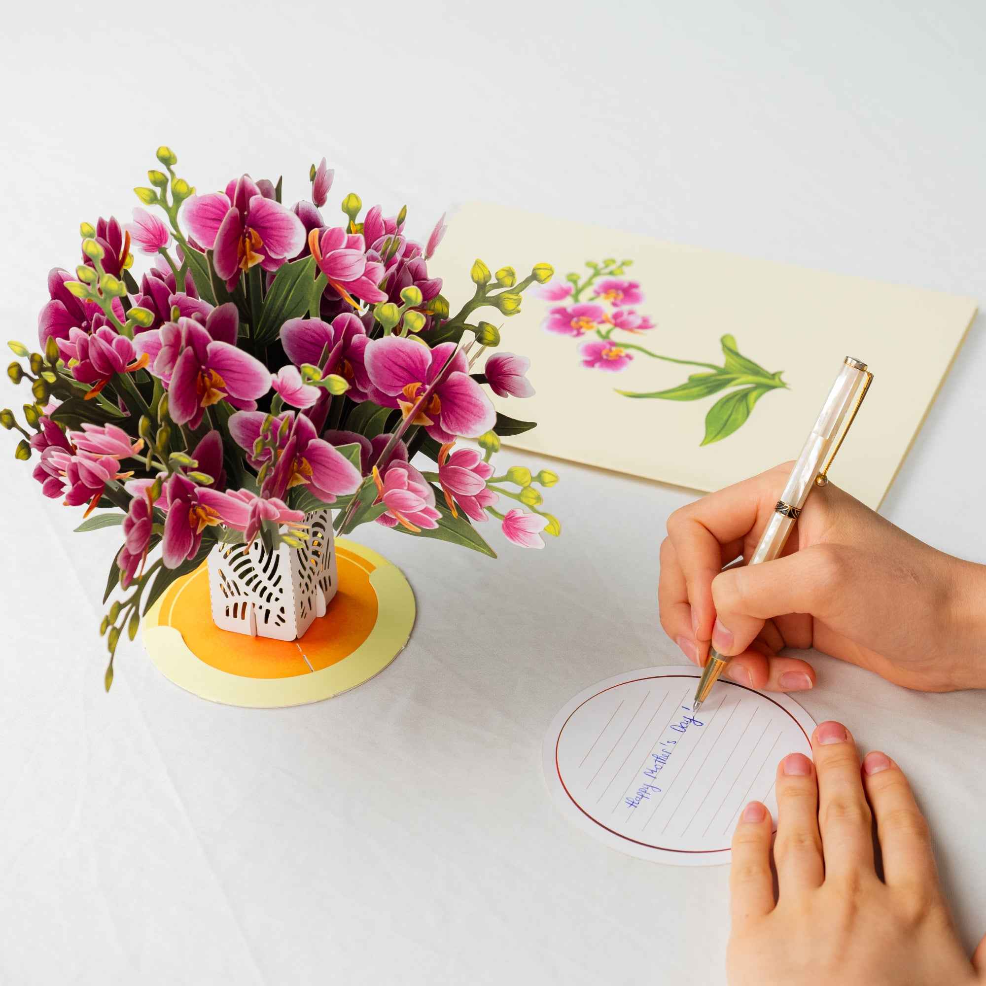 Orchid Flower Bouquet Pop-Up Card with Keepsake - Image 6