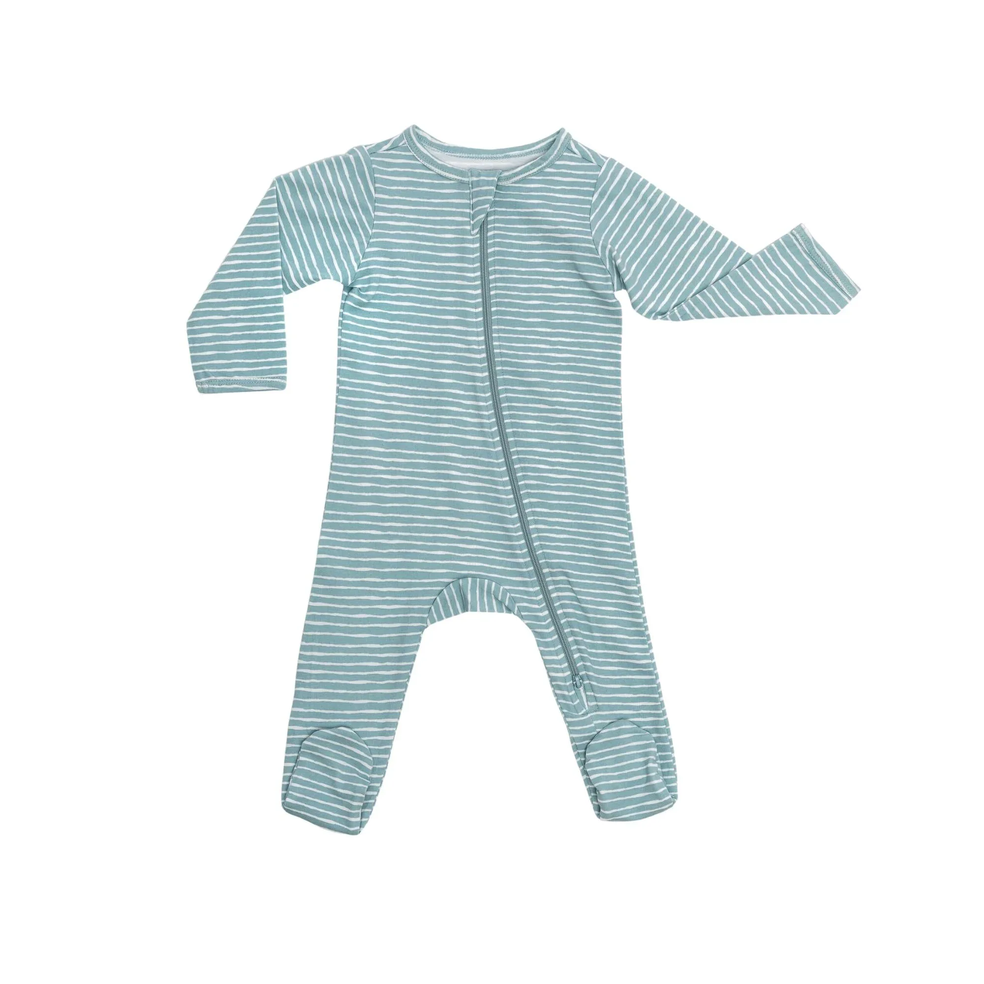 Organic Footie - Green Stripes - Image 2