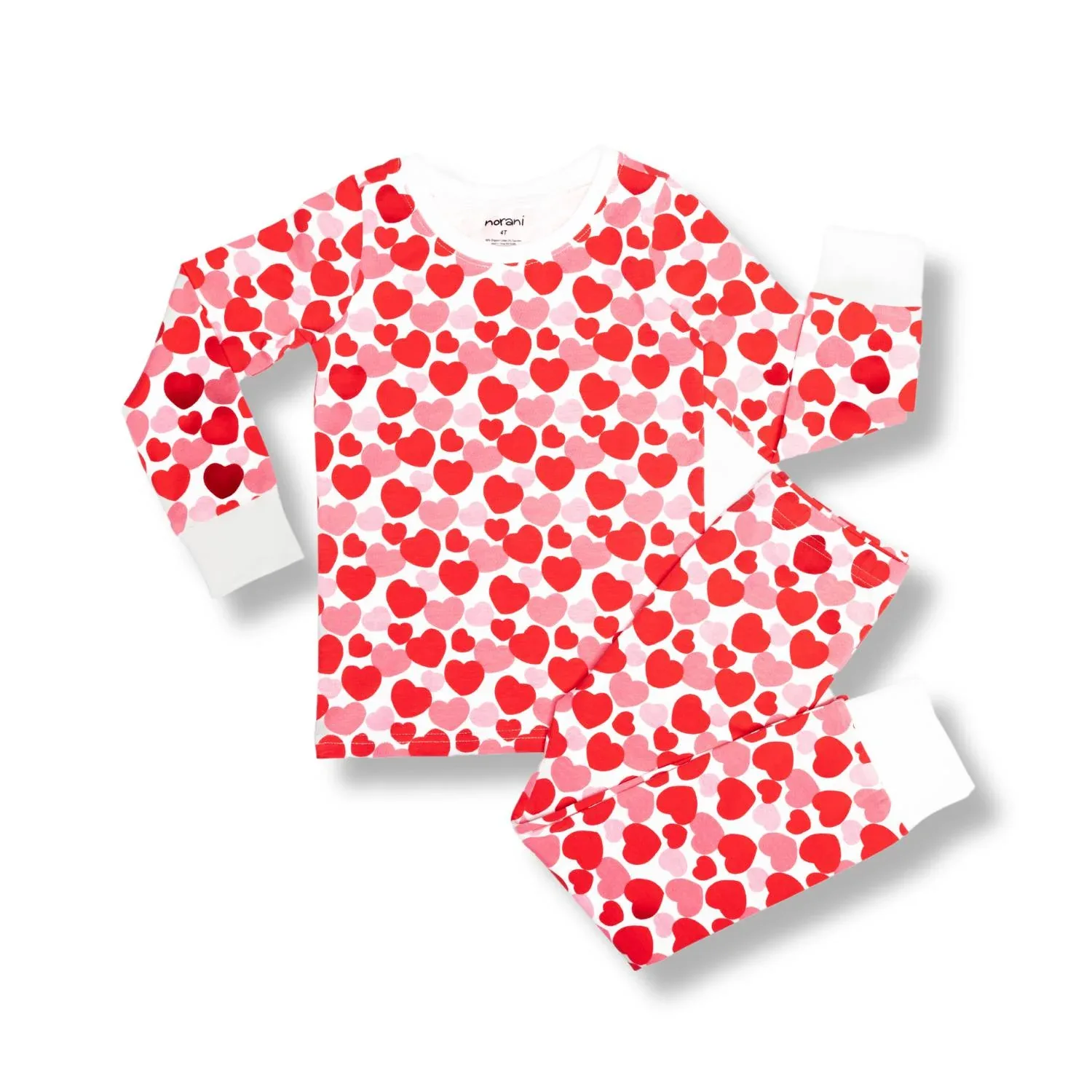 Organic Kids Pajamas - Red & Pink Hearts - Image 2