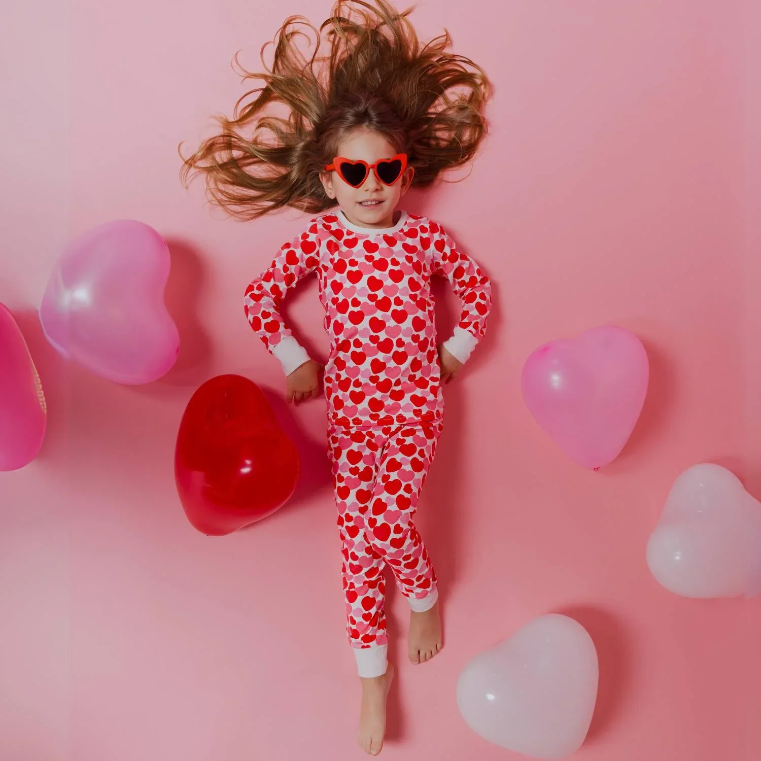 Organic Kids Pajamas - Red & Pink Hearts - Image 3