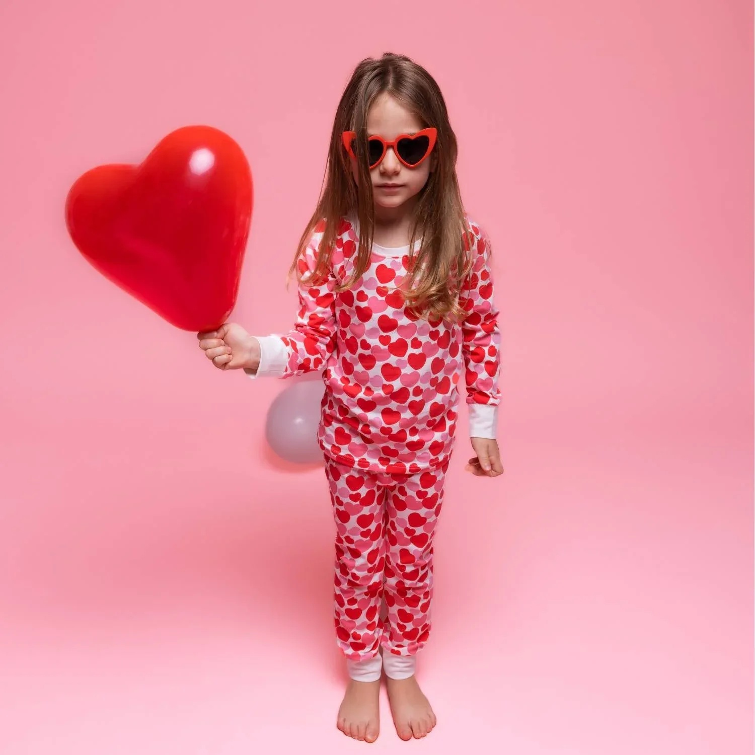 Organic Kids Pajamas - Red & Pink Hearts - Image 4