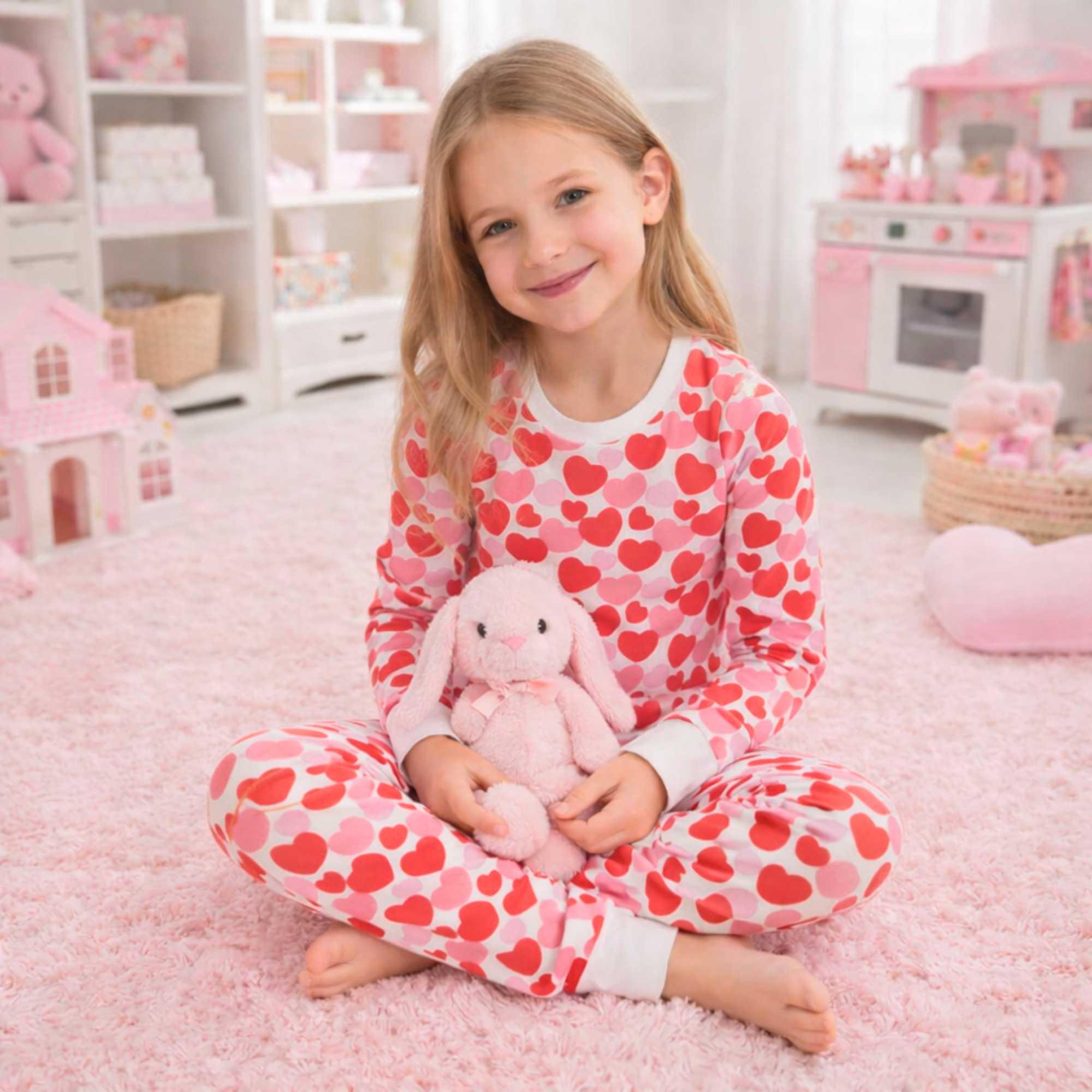 Organic Kids Pajamas - Red & Pink Hearts - Image 8