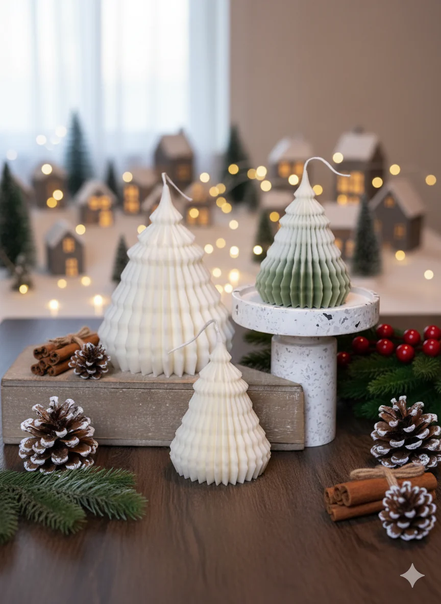 Origami Christmas Tree Candles for Festive Holiday Decor - Image 2