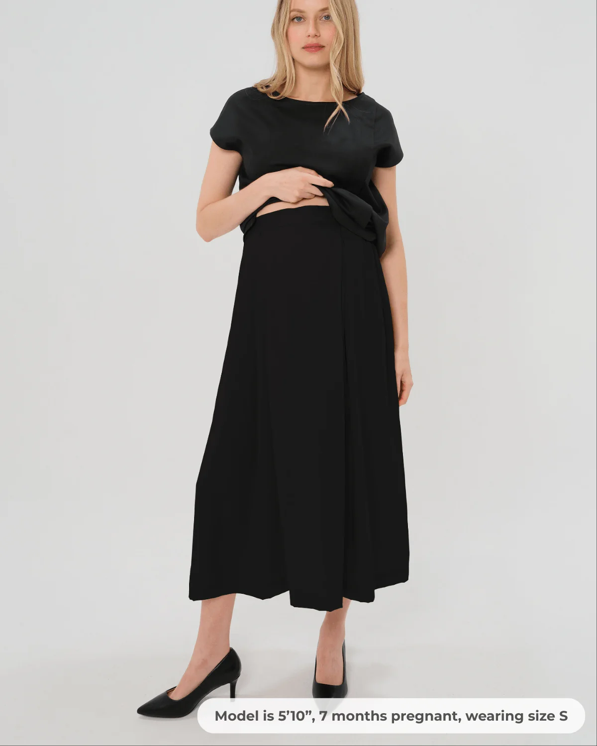 Over-Under Bump Pleated Maternity Maxi Skirt in All-Season Wool Blend - Image 8