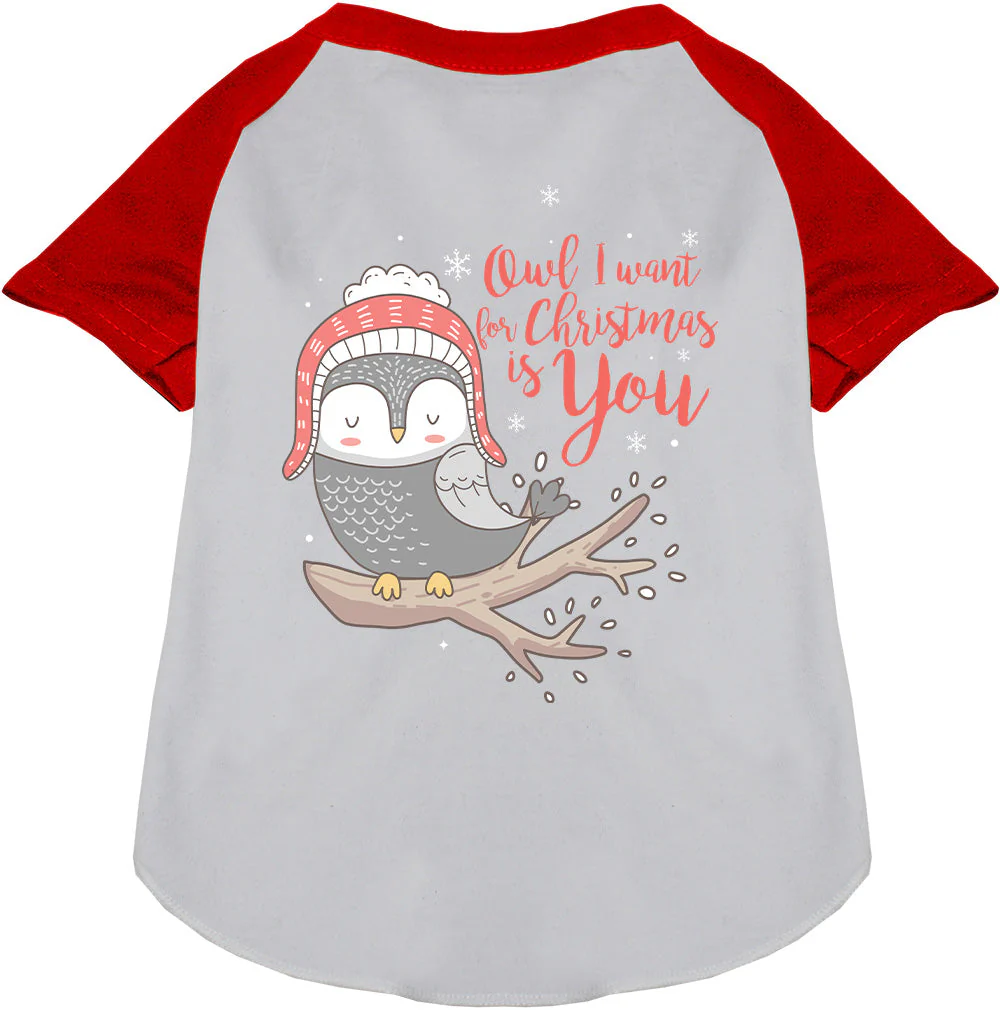 Owl I Want For Christmas Pet Raglan Shirt - Image 7