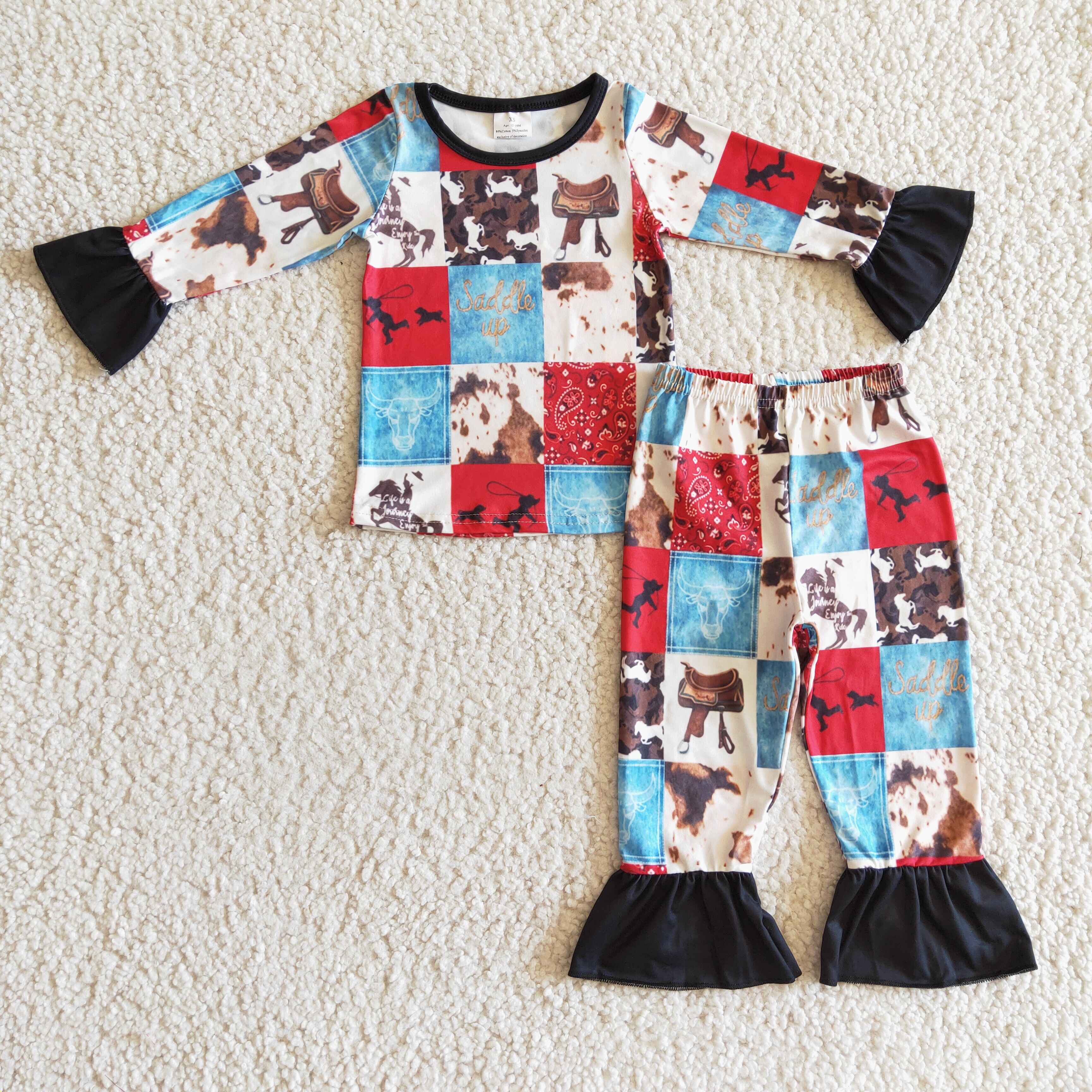 Paisley horse cow patchwork kids girls western pajamas - Image 2