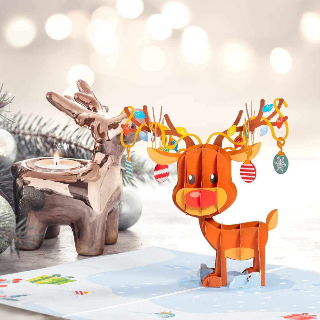 Paper Love Christmas Card - Ornament Reindeer Pop Up Card - Image 4