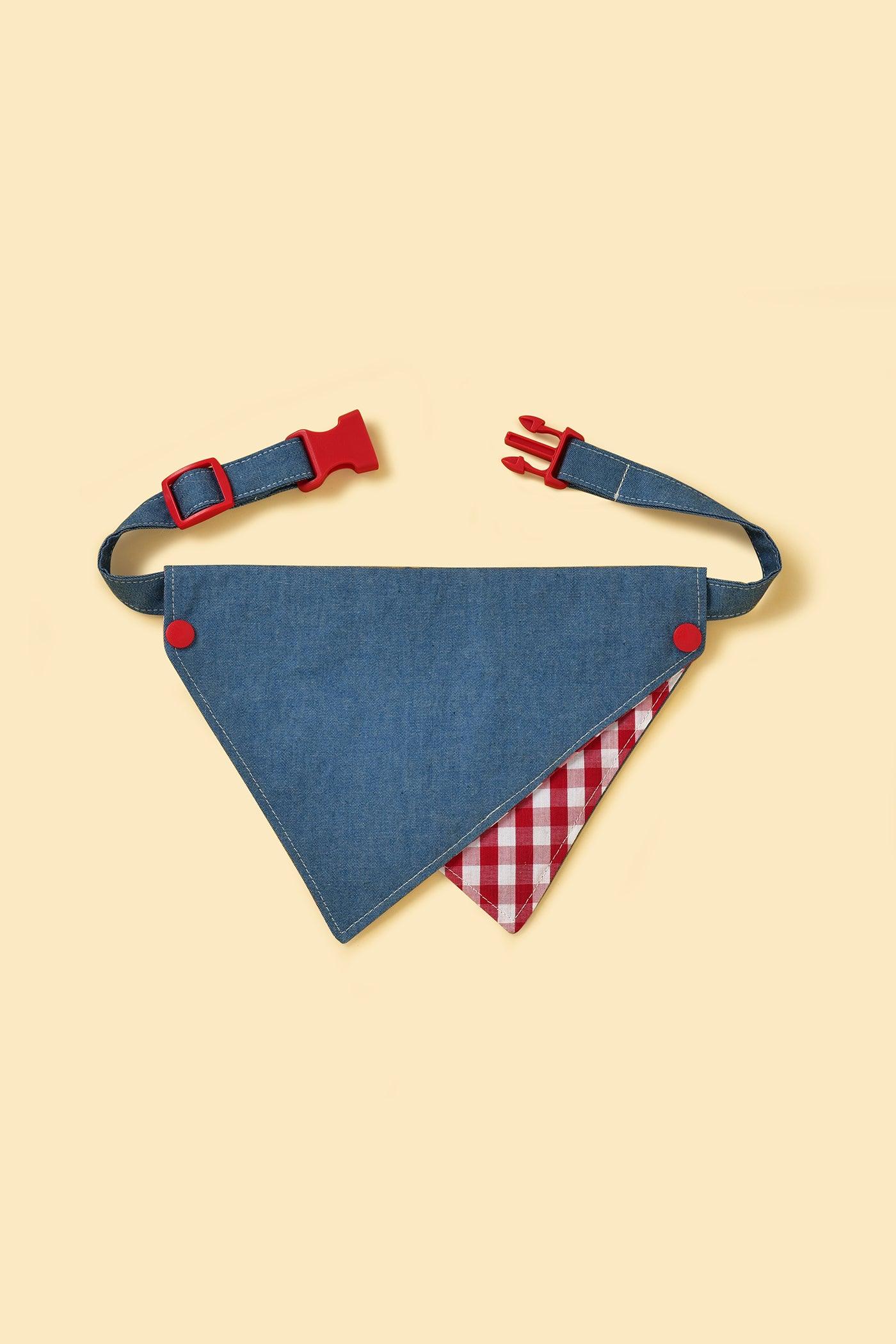 Park Day Denim Gingham Print Handmade Bandana - Image 3
