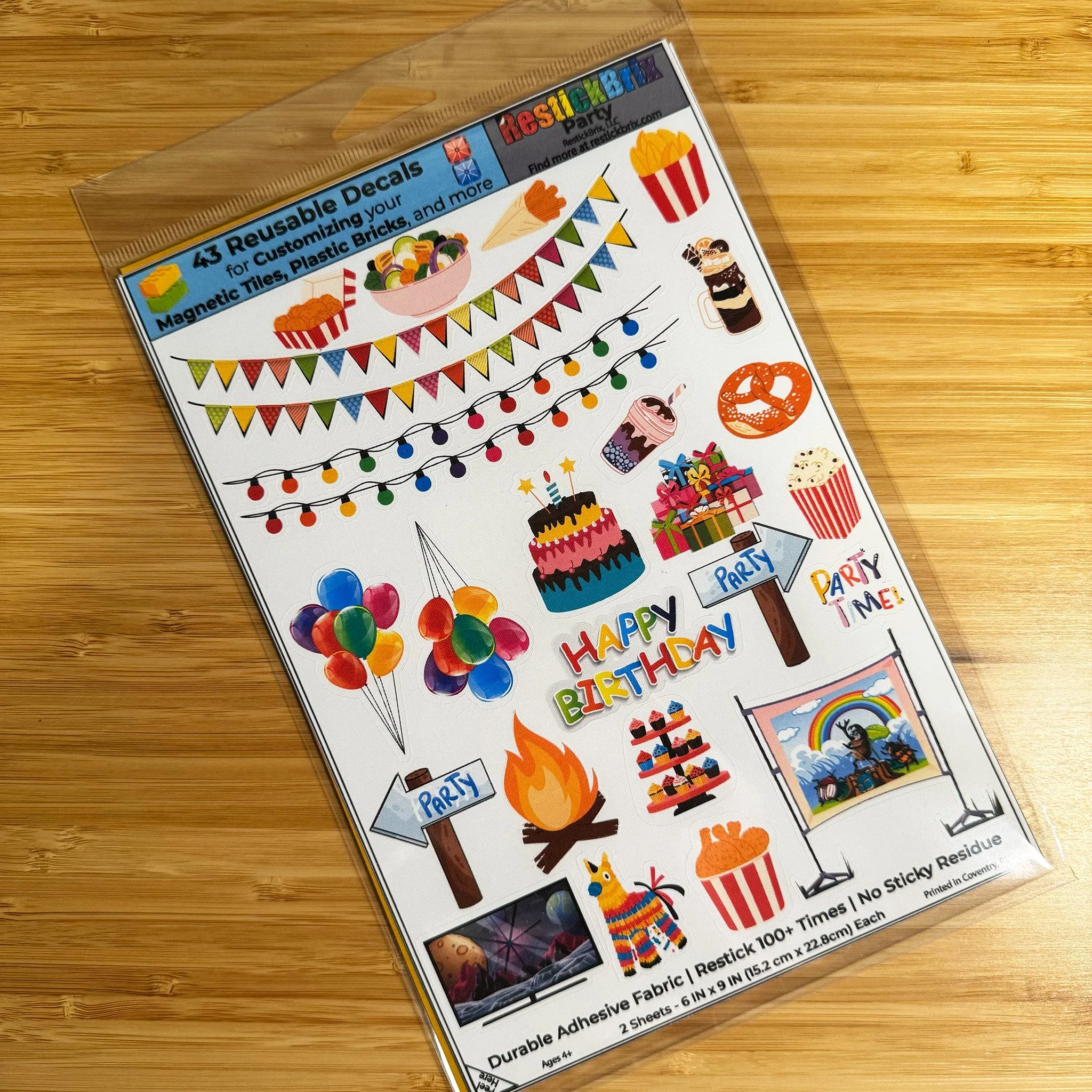 Party: Reusable Decals for Customizing Magnetic Tiles, Plastic Bricks, and more - Image 2