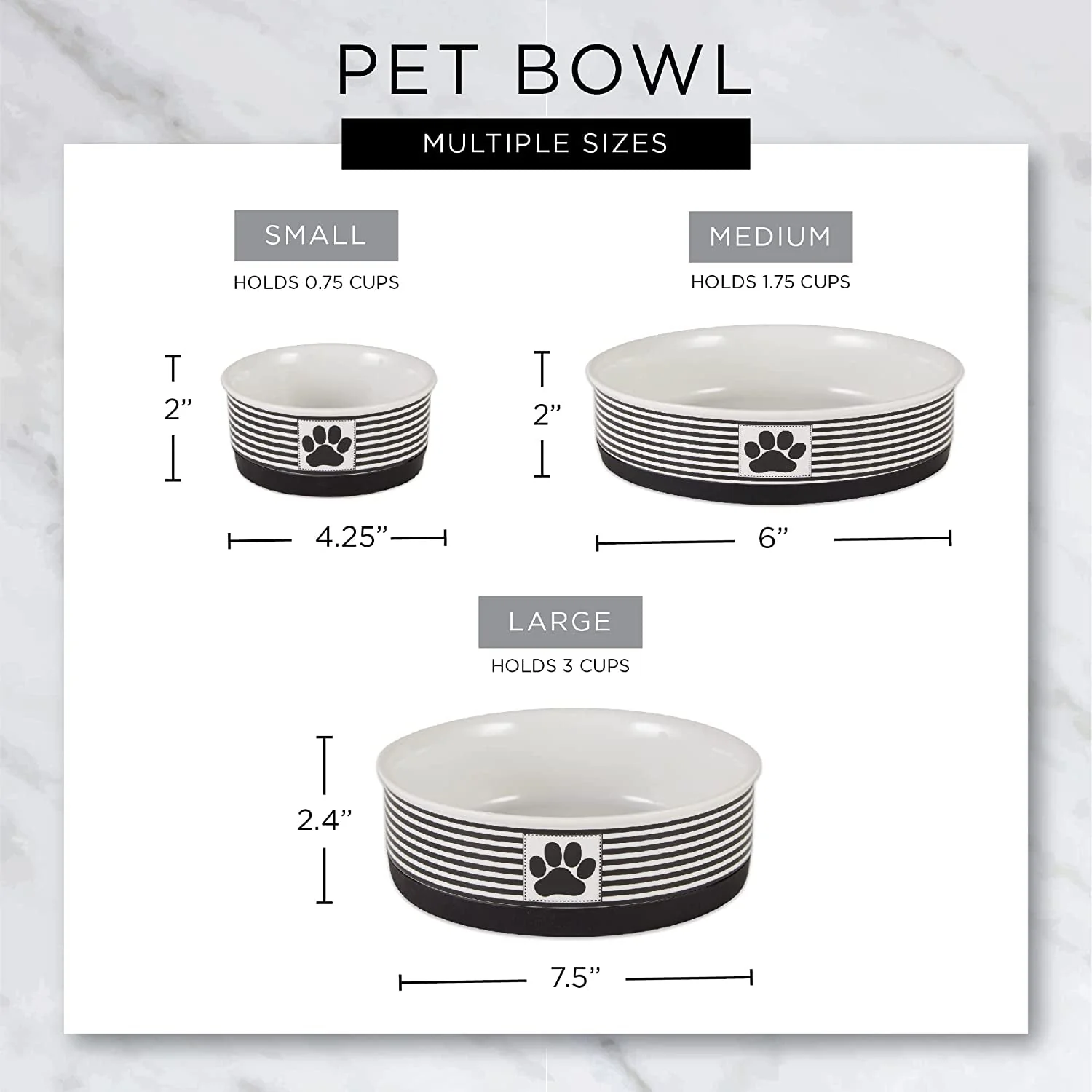 Paw & Patch Ceramic Pet Collection, Medium Set, 6X2", Gray, 2 Piece - Image 11
