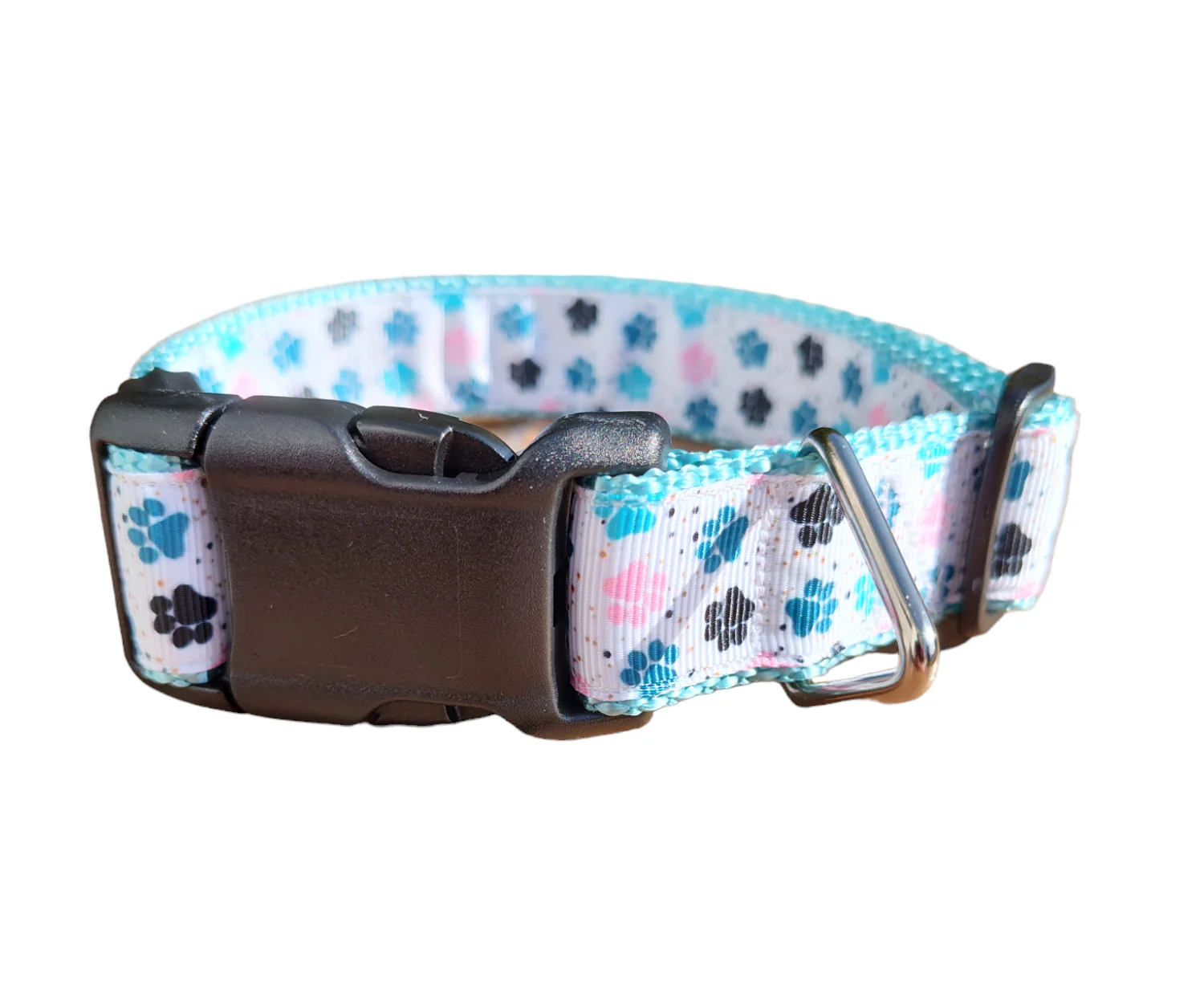 Paw prints Light Blue Nylon Dog Collar MD, LG, XL, Leash - Image 2