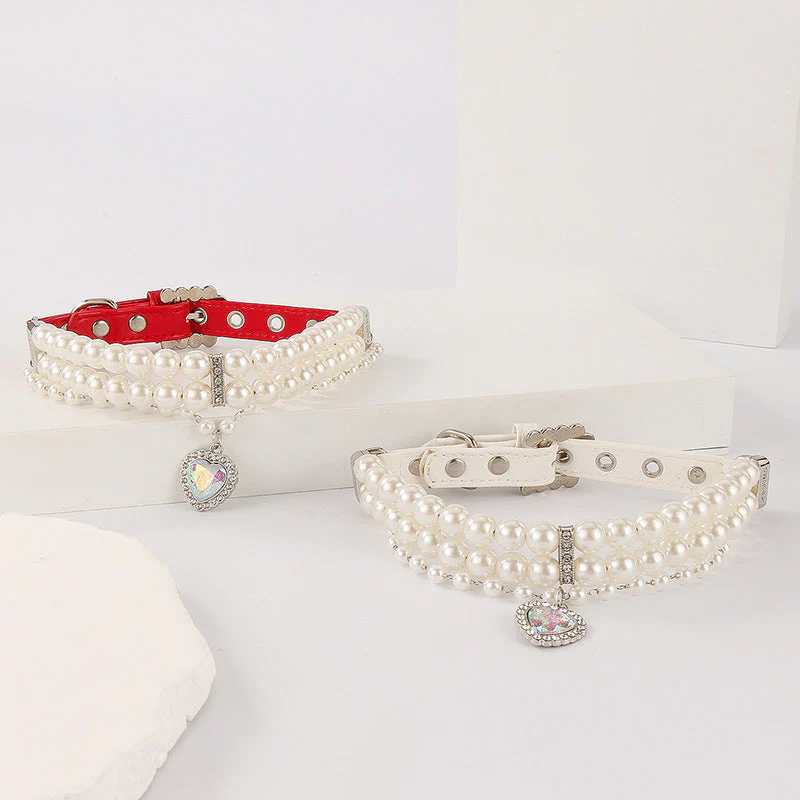Pearl Heart Charm Pet Collar - Image 2