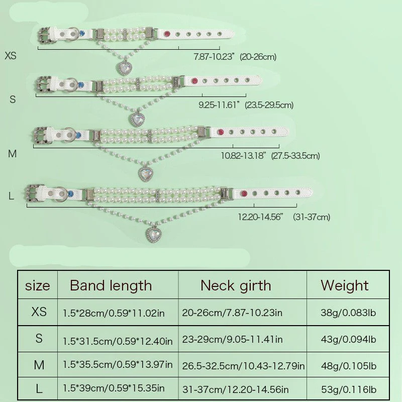 Pearl Heart Charm Pet Collar - Image 3