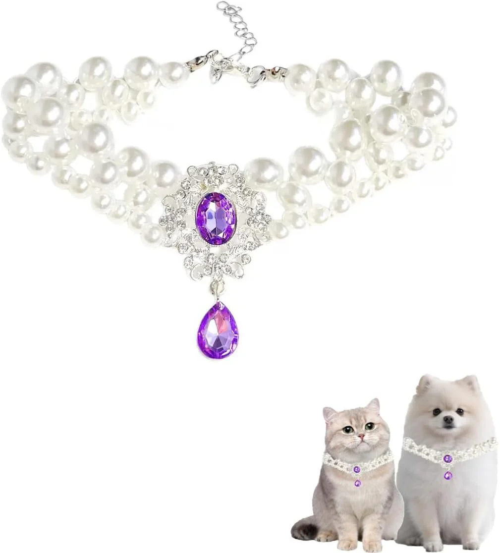 Pearl Pet Necklace with Gem Pendant - Image 2