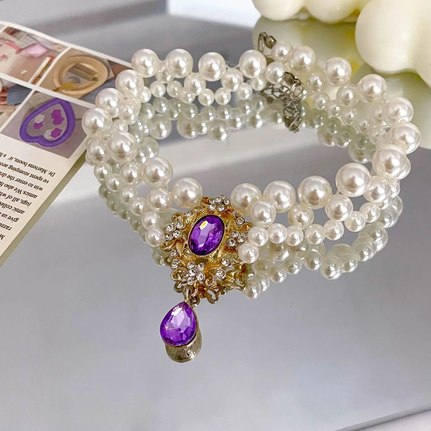 Pearl Pet Necklace with Gem Pendant - Image 7
