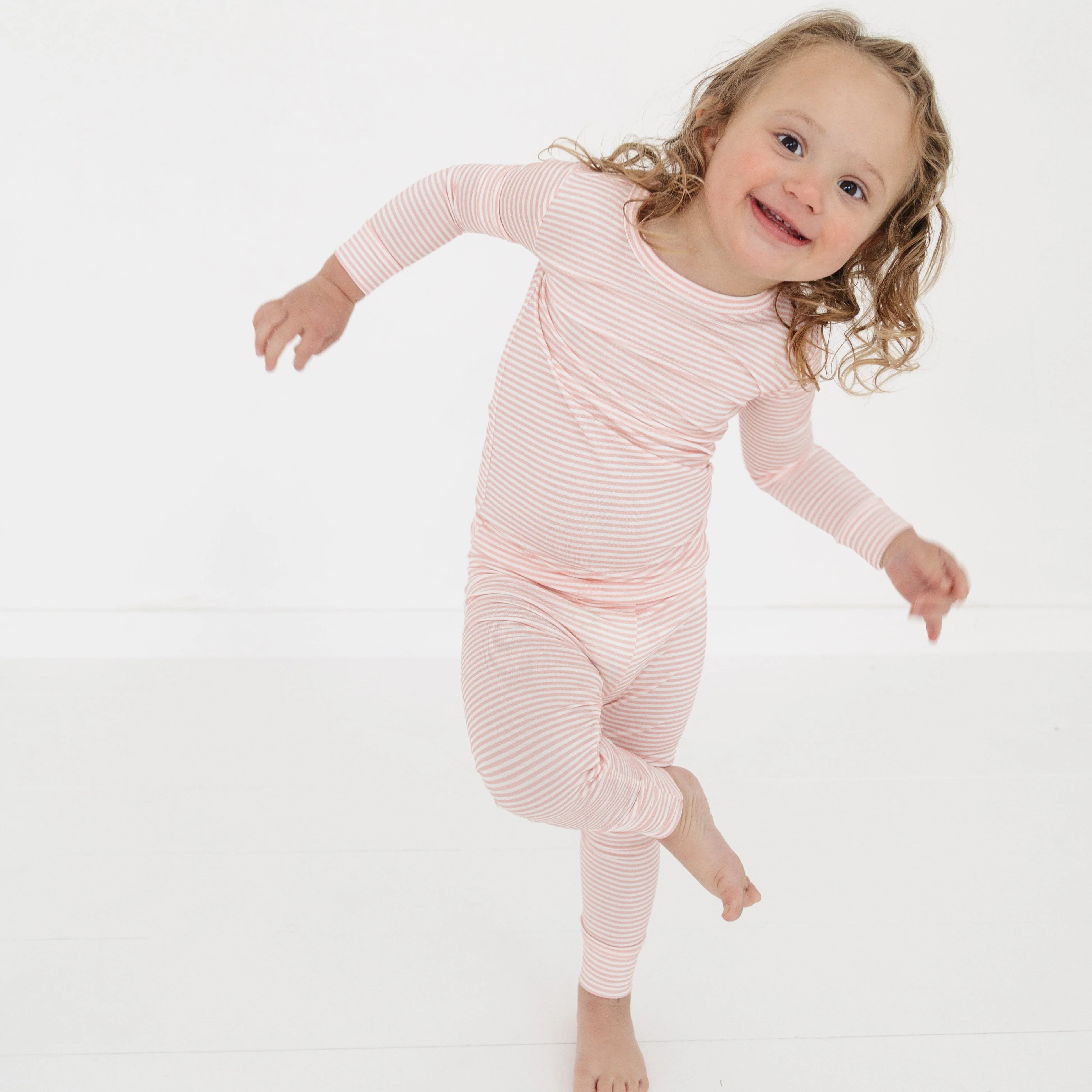 Peony Stripe Bamboo Toddler Pajama Set - Image 4