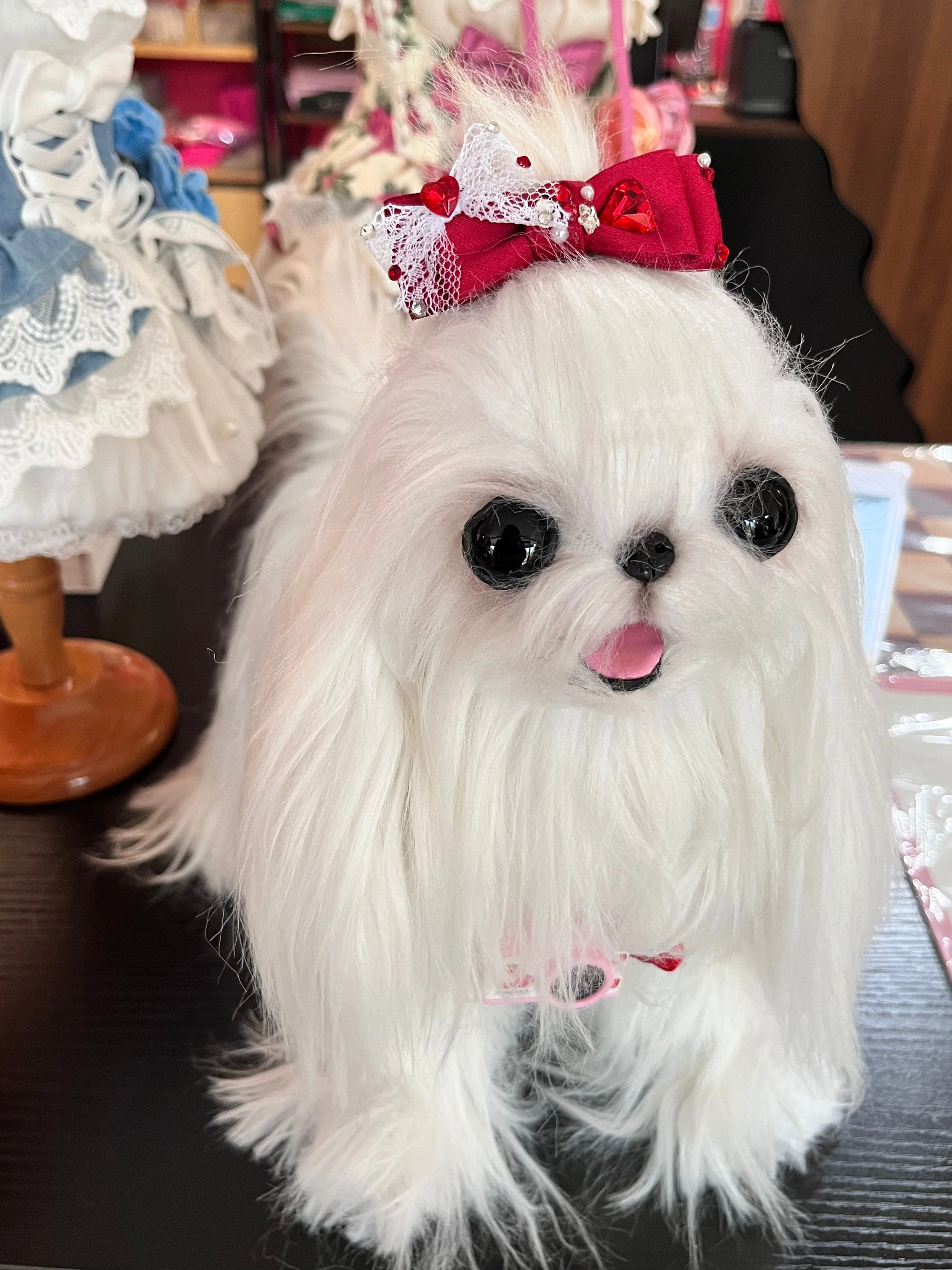 Pet Accessories Lace Bow Hair Clip with Heart Rhinestones headwear - Image 3