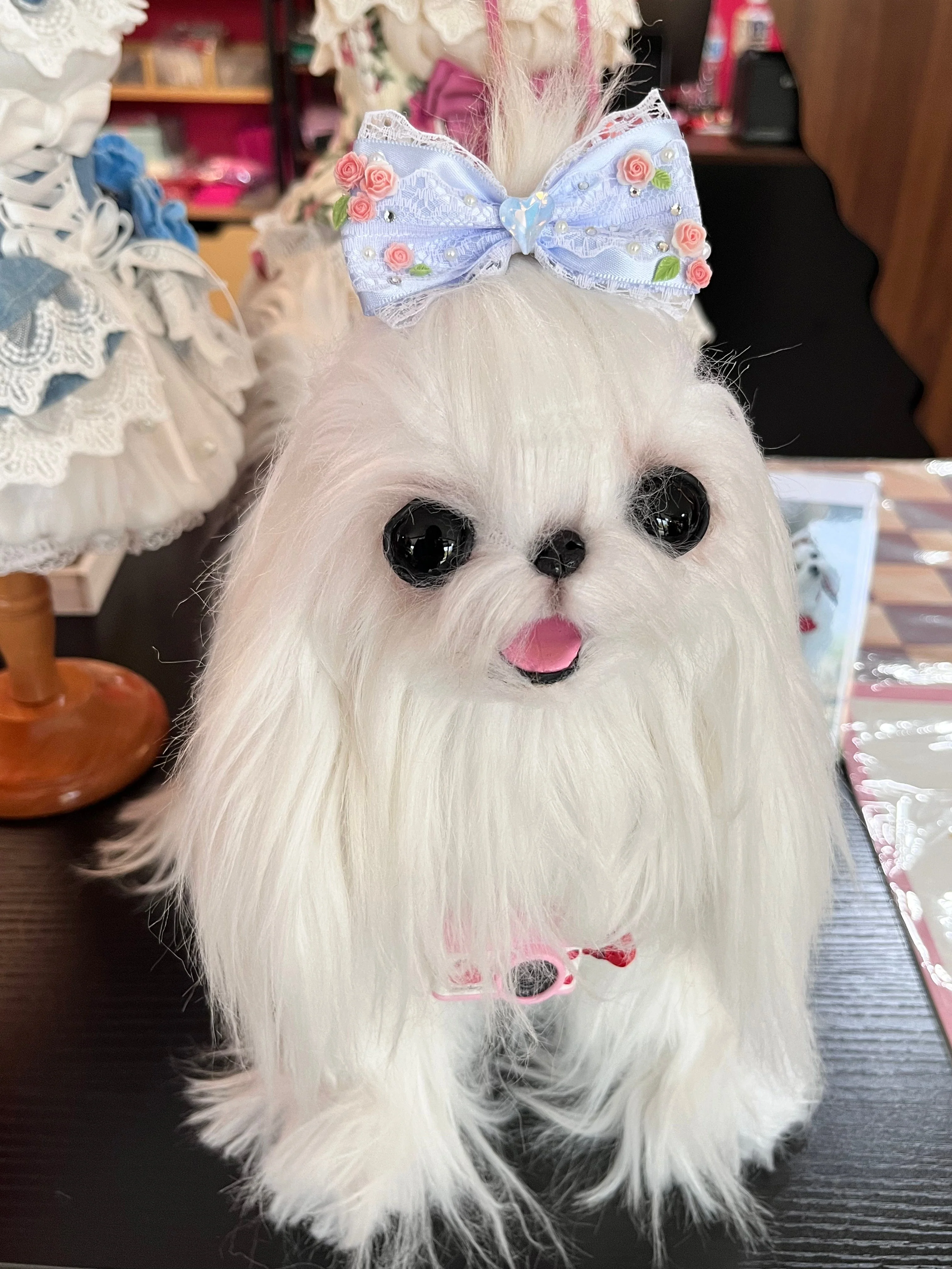 Pet Accessories Lace Floral Bow Hair Clip with Heart Crystal headwear - Image 3