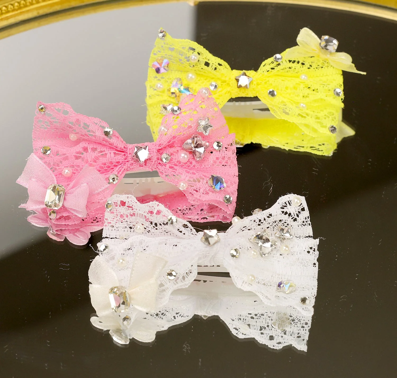 Pet Accessories Lace Rhinestone Bow Hair Clip headwear - Image 2