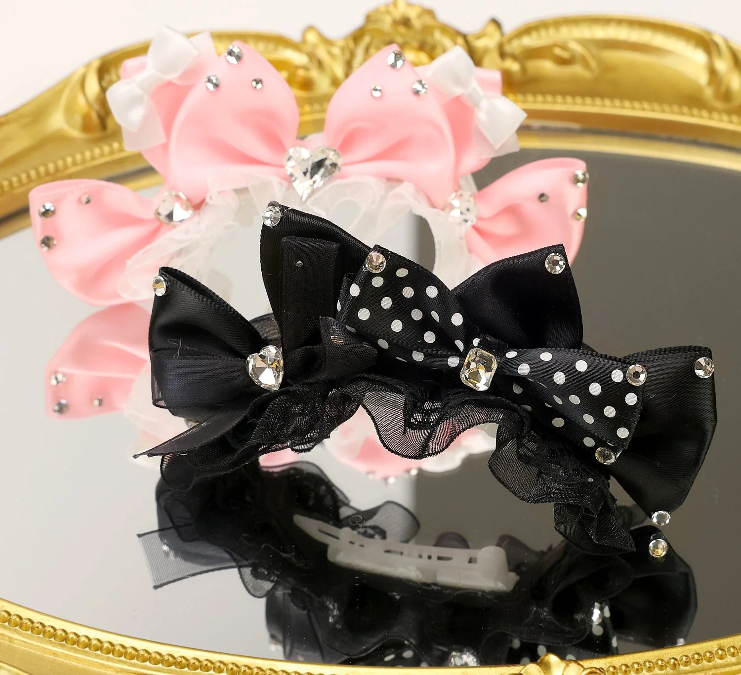 Pet Accessories Polka Dot Bow Hair Clip with Rhinestones headwear - Image 2