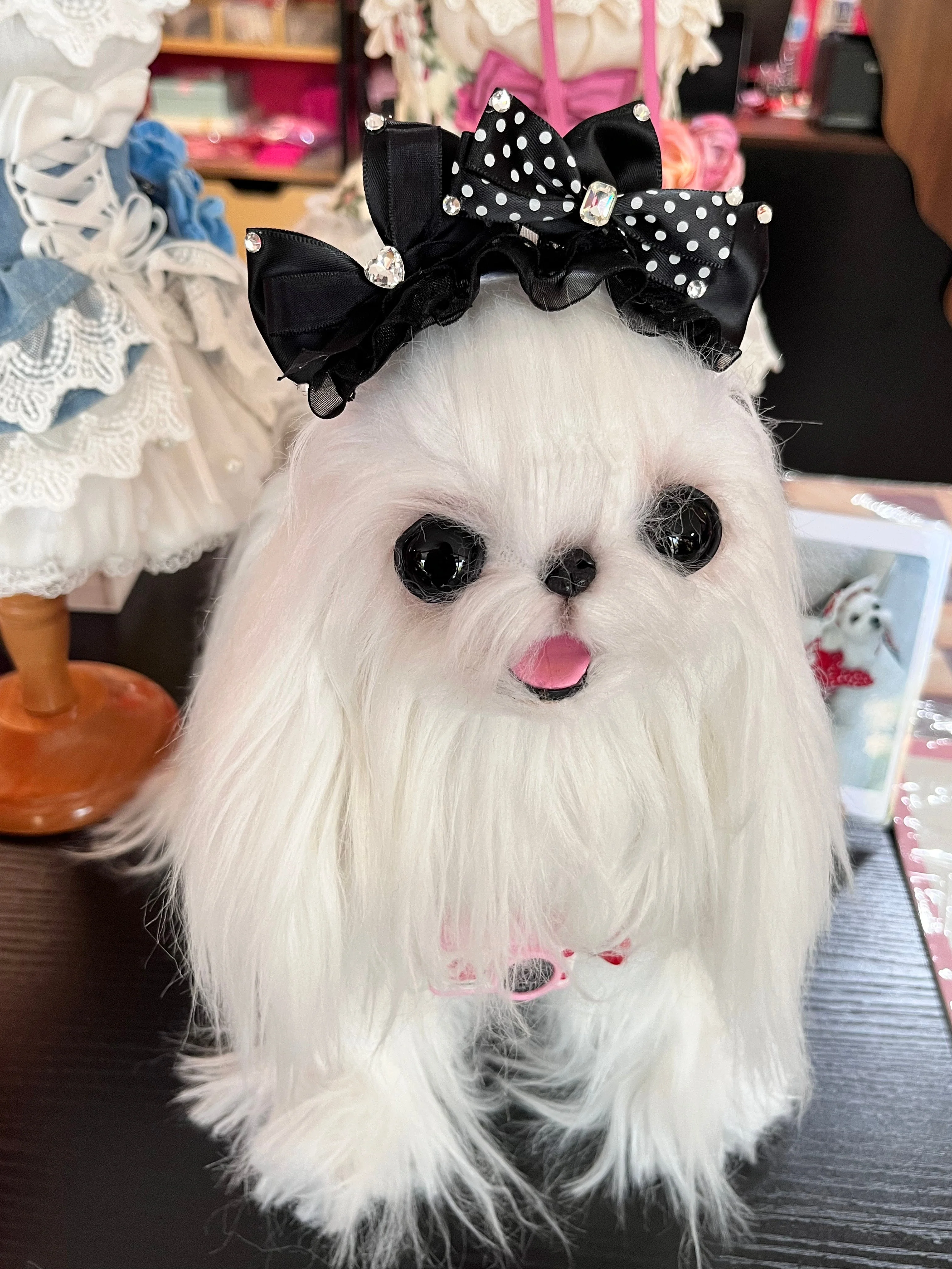 Pet Accessories Polka Dot Bow Hair Clip with Rhinestones headwear - Image 3