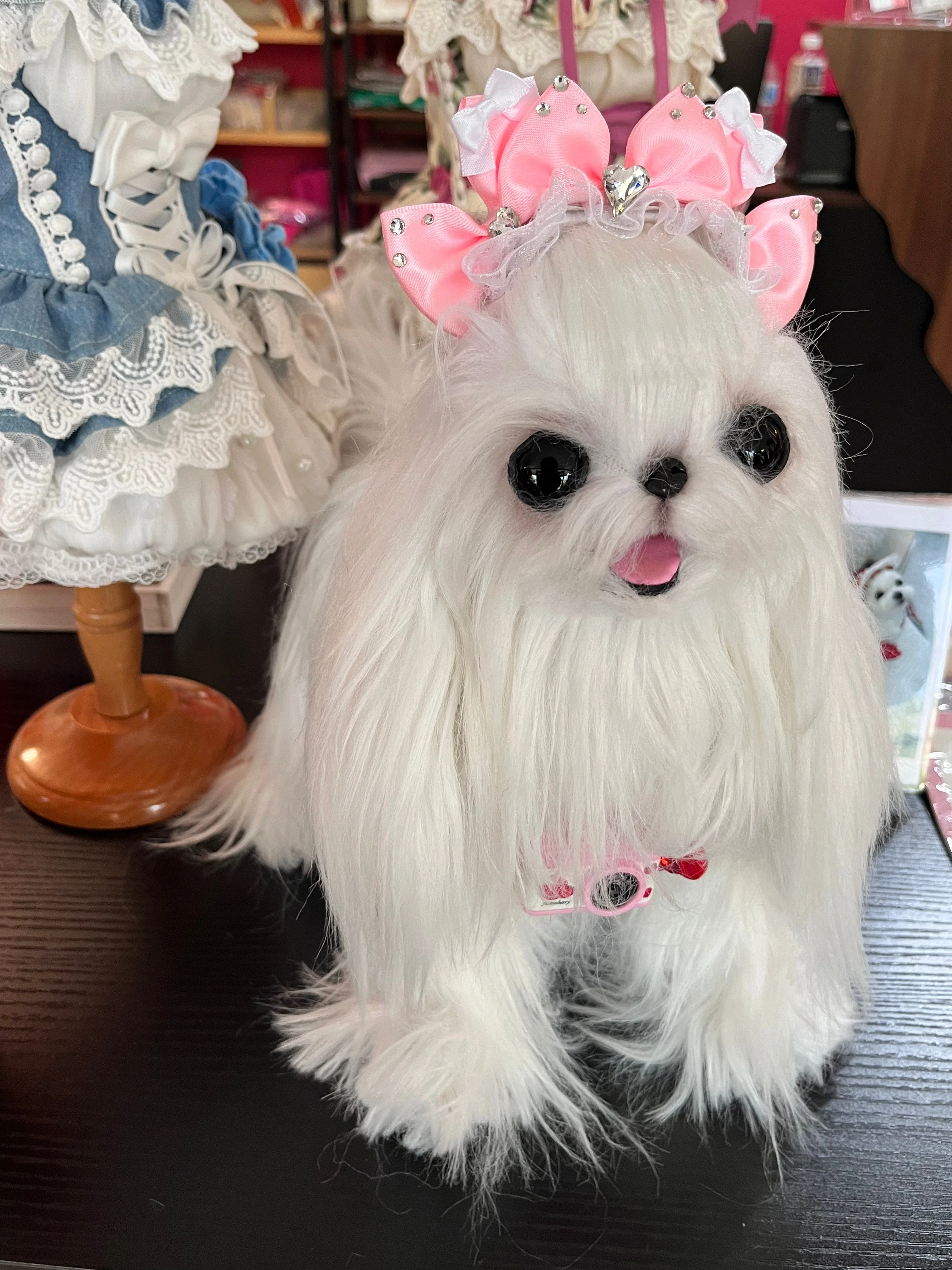 Pet Accessories Polka Dot Bow Hair Clip with Rhinestones headwear - Image 4