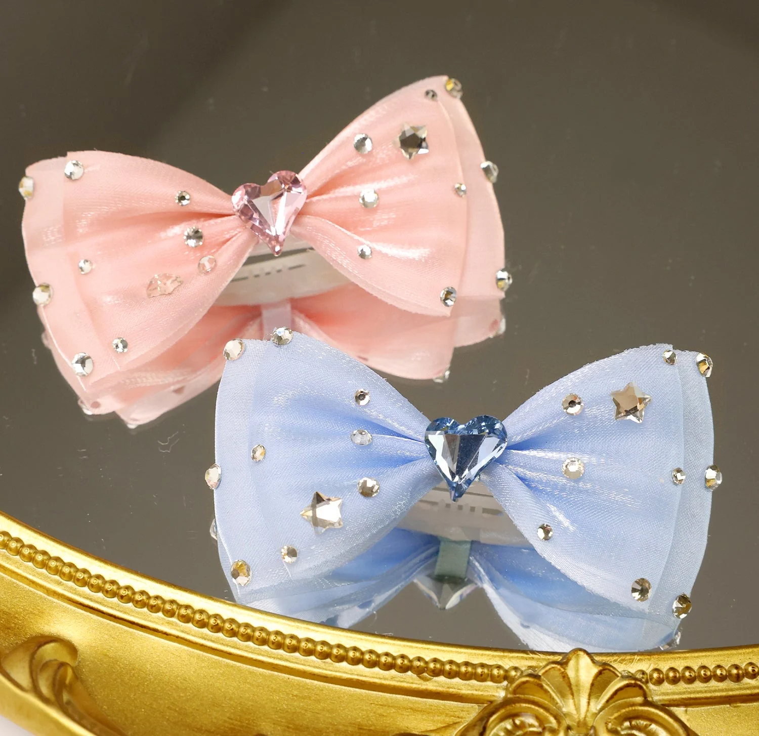 Pet Accessories Rhinestone Heart Bow Hair Clip headwear - Image 2