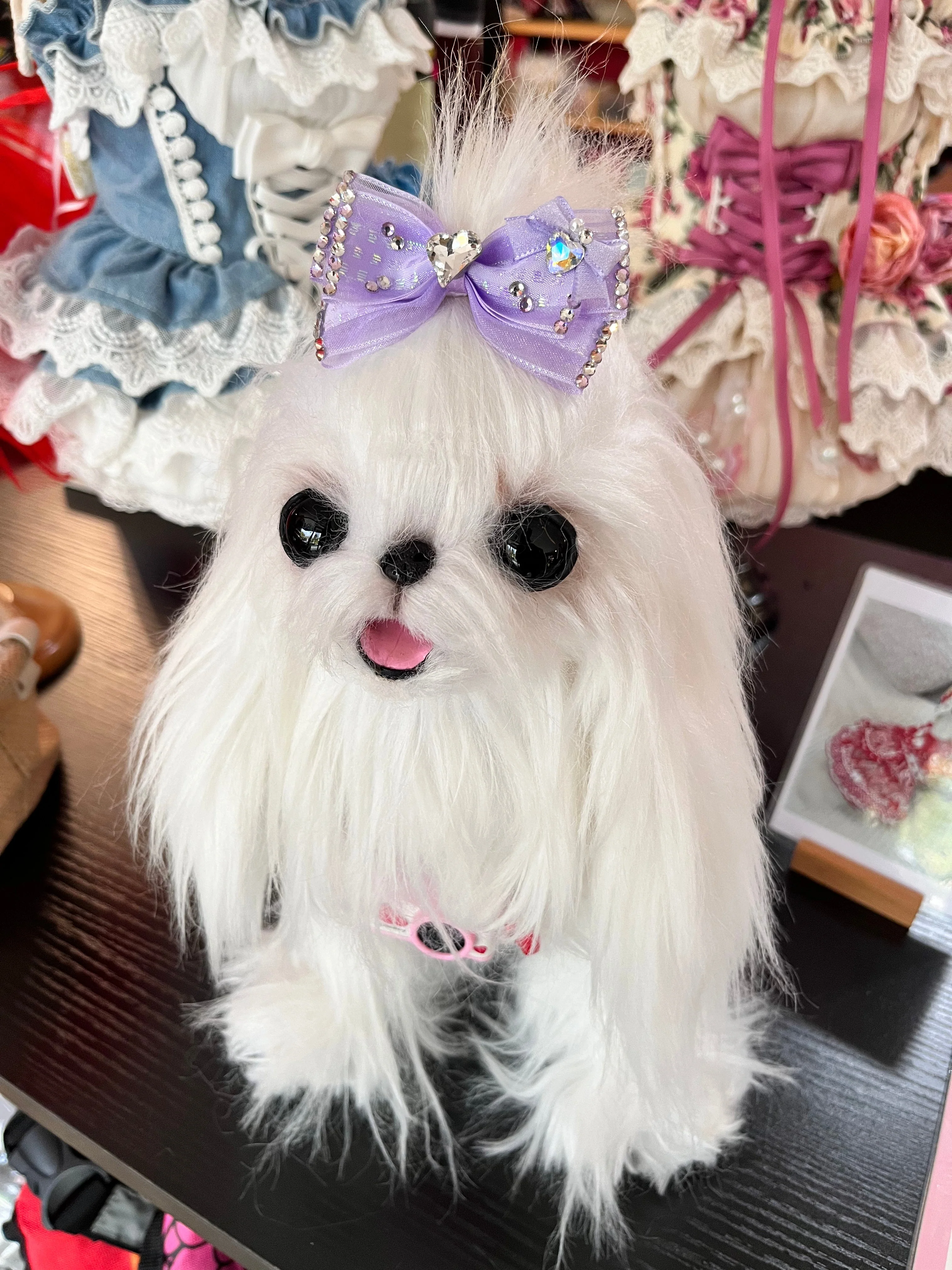 Pet Accessories Rhinestone Heart Tulle Bow Hair Clip headwear - Image 3