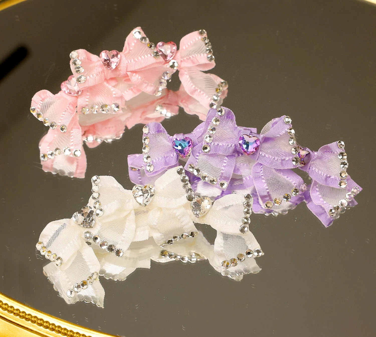 Pet Accessories Rhinestone Layered Bow Hair Clip Headwear - Image 2