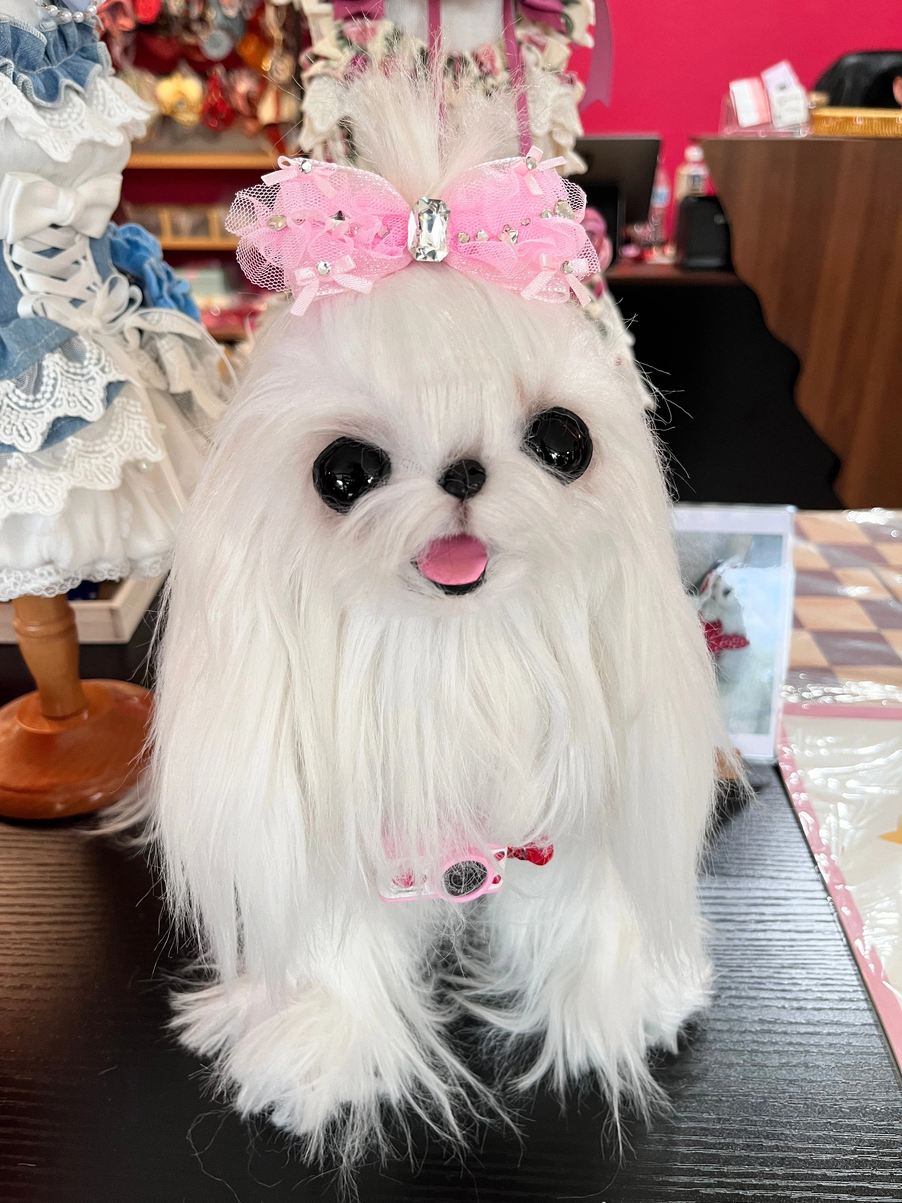 Pet Accessories Tulle Bow Hair Clip with Crystal Center Headwear - Image 3