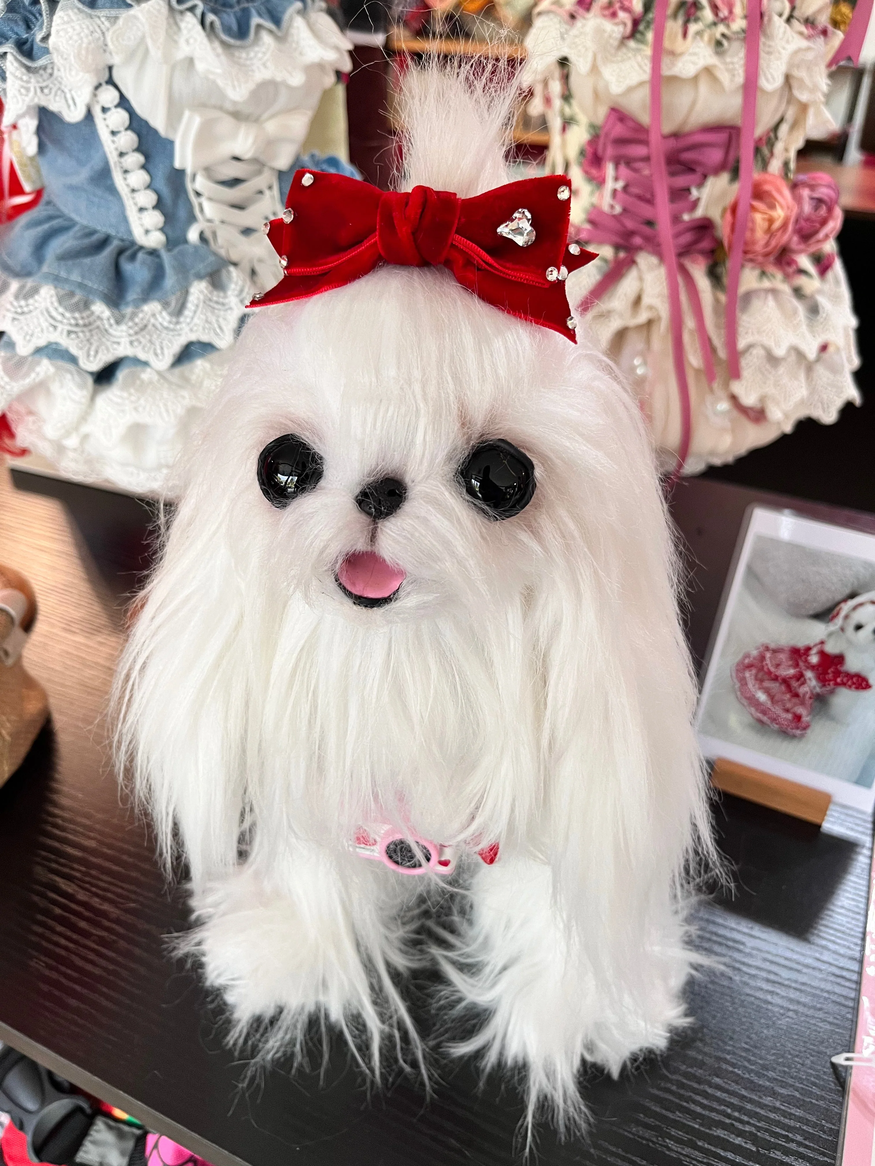 Pet Accessories Velvet Bow Hair Clip with Rhinestone Heart headwear - Image 3