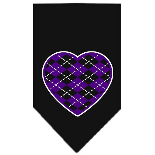 Pet and Dog Bandana Screen Printed, "Argyle Heart Purple" - Image 2