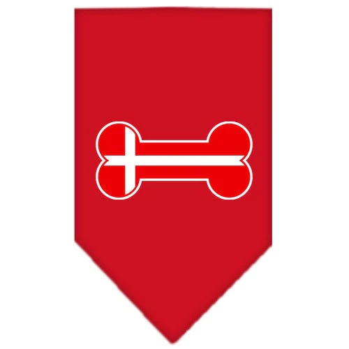 Pet and Dog Bandana Screen Printed, "Bone Shaped Denmark Flag" - Image 2