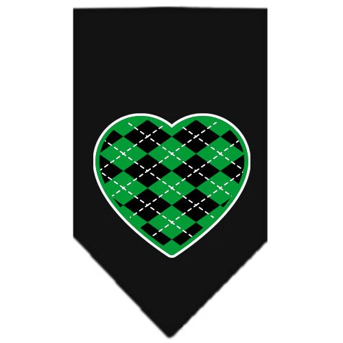 Pet and Dog Bandana Screen Printed, "Green Argyle Heart" - Image 2