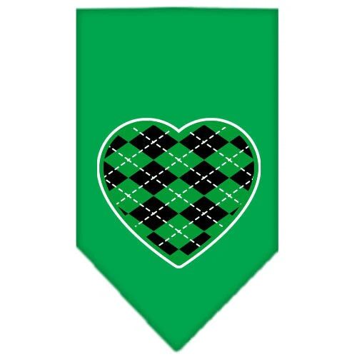 Pet and Dog Bandana Screen Printed, "Green Argyle Heart" - Image 5
