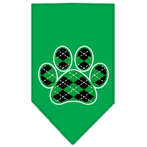 Pet and Dog Bandana Screen Printed,  "Green Argyle Paw" - Image 2