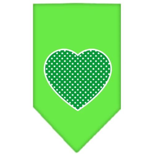 Pet and Dog Bandana Screen Printed, "Green Swiss Dot Heart" - Image 5
