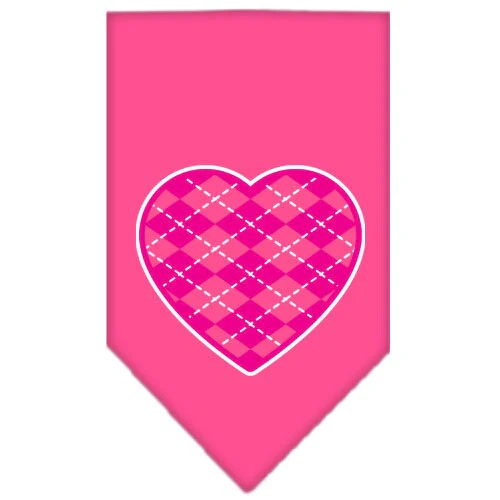 Pet and Dog Bandana Screen Printed, "Pink Argyle Heart" - Image 3