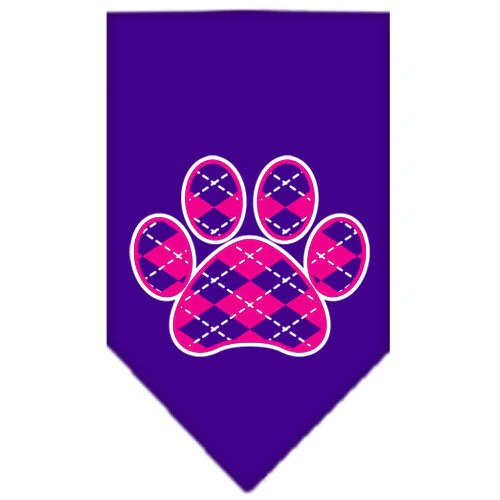 Pet and Dog Bandana Screen Printed,  "Pink Argyle Paw" - Image 5