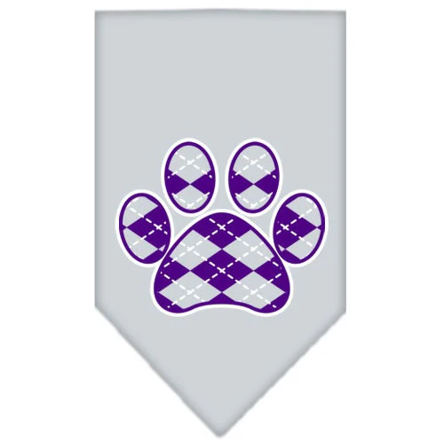 Pet and Dog Bandana Screen Printed, "Purple Argyle Paw" - Image 3