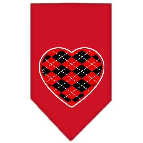 Pet and Dog Bandana Screen Printed, "Red Argyle Heart" - Image 4